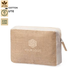 Pochette cosmétique en jute laminée avec fermeture éclair 23x16x3.5cm, soufflet en coton, logo personnalisé, sacs de maquillage et de toilette, vente en gros, OEM, marque privée - Product Image 1