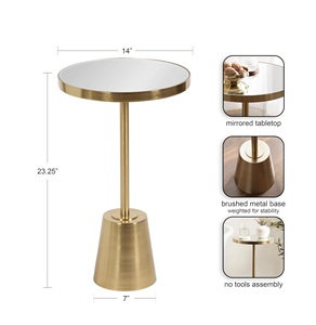 โต๊ะข้างทรงกลมสีทองเก๋ไก๋ ฐานทรงกระบอกเพรียวบาง ดีไซน์ประหยัดพื้นที่ แข็งแรงมั่นคง เหมาะสำหรับตกแต่งห้องนั่งเล่นสไตล์โมเดิร์น - Product Image 6