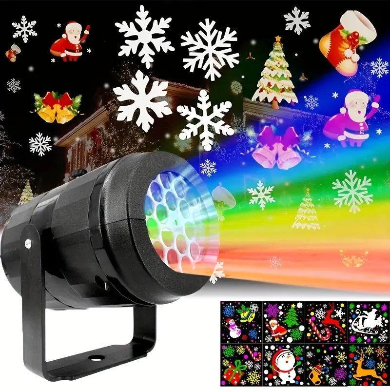 360 Degree Rotating Snowstorm Moving LED Xmas Christmas Projector Light Lamp With 16 Slide Pattern Snowflake Snowman For Home