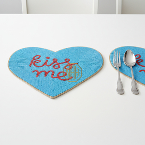 Luxury Handmade <b>Beaded</b> Satin Fabric Heart-Shaped Colorful Pattern Table <b>Placemats</b> Decorative Dining Mats Bulk Export for Hotel - Product Image 1