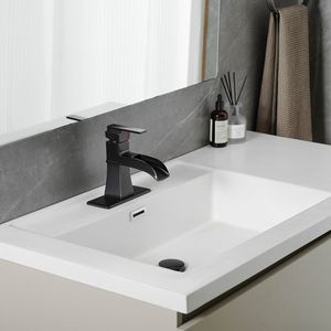 Rubinetto per lavabo ORB Waterfall monocomando a 1 foro con scarico a soffietto, tubi di alimentazione e piastra di montaggio per bagno - Product Image 5