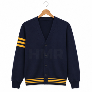 HMR Women Acrylic Women's <b>Navy</b> Blue V Neck Knitted <b>Cardigan</b> Long Sleeve Casual Solid Color Contrast Stripe Design Full Sleeve - Product Image 5