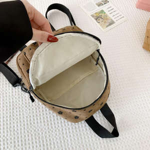 Mini sac à dos en velours côtelé rose, léger, pour filles, sac bandoulière décontracté, sac de sport avec motif personnalisé - Product Image 5