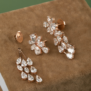 Boucles d'oreilles pendantes en or rose 14 carats avec diamants taille poire marquise, bijoux raffinés et élégants pour femme, 10,34 carats au total, cadeau de luxe - Product Image 1