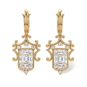 Pendientes de Oro Amarillo de 9K con Diamantes Cultivados en Laboratorio de Corte Radiante de 3 CTW, Estilo Lámpara, Joyería Fina Vintage, Venta al por Mayor OEM - Product Image 1
