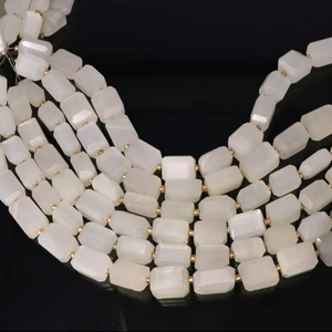 ลูกปัดมูนสโตนสีขาวทรงเหลี่ยมไม่สม่ำเสมอขนาด 9x13 มม. ลูกปัดพลอยมูนสโตนทรงเหลี่ยมขนาด 8 นิ้ว - Product Image 1