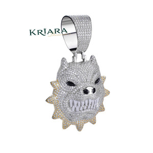 Colgante con Cabeza de Animal en Plata 925 con Moissanita de Corte Brillante Redondo, Estilo Hiphop para Uso Diario Masculino - Product Image 3