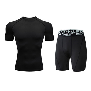 Ensemble de vêtements de sport pour hommes, été, séchage rapide, entraînement en salle de sport, course à pied, vêtements de sport ajustés, respirants, yoga, manches courtes - Product Image 1