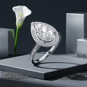 Anillo de Diamantes con Corte Pera de Platino PT900 para Mujer, Certificado IGI, Color D Natural, Anillo de Compromiso de Lujo con Halo de Piedras Laterales - Product Image 1