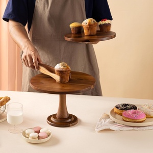 Best Selling Acacia Wood <b>Large</b> Size Cake Stand With Elegant Glass Lid Attractive Dessert Server Platter Top Seller Cake Tools - Product Image 2
