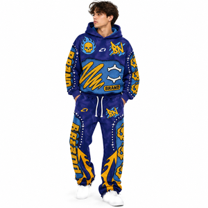 Ensemble jogging à capuche graphique personnalisé pour homme style streetwear Y2K, imprimé vieilli avec détails cloutés, survêtement décontracté, sweats à capuche de créateur OEM - Product Image 4