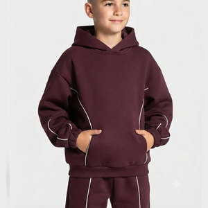 Conjunto Deportivo con Capucha de Color Sólido para Niños, Manga Larga, Corte Holgado, Algodón, Ropa Deportiva Informal para Otoño - Product Image 5
