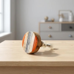 Resin Wood Brass Cabinet Knobs Natural Grain Red Accents Modern Design Eco-Friendly Easy Installation for Drawers Cabinets - Product Image 2