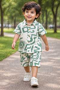 Vêtements pour enfants tendance, costume d'été pour garçons, ensemble t-shirt à manches courtes en coton décontracté pour garçons + short avec imprimé indien fait main pour enfants - Product Image 2