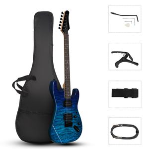 Basso Elettrico di Alta Qualità 39 Pollici con Corpo in Frassino, Pickup in Acciaio, Fondo e Fasce in Mogano e Finitura Blu - Product Image 1