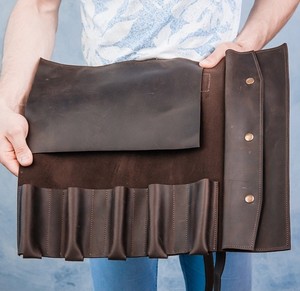 Sac de rangement pour couteaux de chef en cuir de vachette véritable, luxueux, anti-odeur et protecteur, pour étudiants en cuisine et chefs LSKR-0008 - Product Image 1
