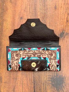 Porte-monnaie sculpté usiné à la main pochette étui de téléphone portefeuille élégant en cuir de fourrure de vachette nouveauté multi-usages portefeuilles en cuir occidental - Product Image 5