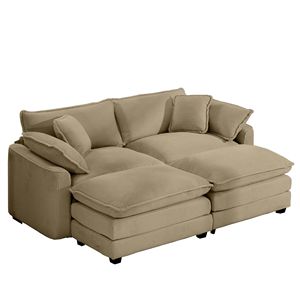 Tan Corduroy Two-Seater <b>Sofa</b> with 2 Footrests and Ottoman for <b>Small</b> Living Spaces for Your Living Room - Product Image 5