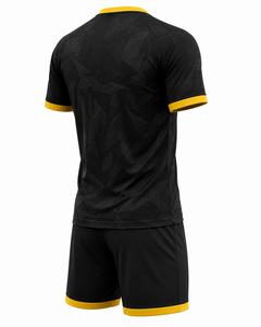 Ensemble de maillots de football personnalisés sublimés pour hommes, noir et jaune, imprimé géométrique, respirant, coupe athlétique, manches courtes, col rond - Product Image 3