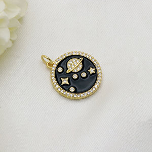 Pendentifs Émail Étoile Planète Saturne Brillants Micro-Pavés en CZ Transparent Plaqué Or et Argent Mini Pas Chers pour Fabrication de Bijoux Colliers - Product Image 4