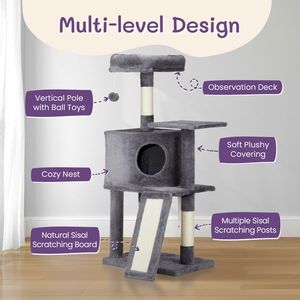 47-Inch Cozy Cat Tower for Indoor Cats Large Condo with Padded Platform Bed Toy Ball Scratch Board Indoor Cat Tree - Product Image 2