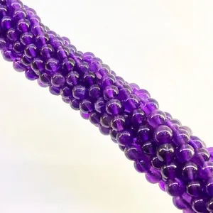 Natural African <b>Amethyst</b> 4mm Smooth Round AA Grade Gemstone Beads Strand - Product Image 5
