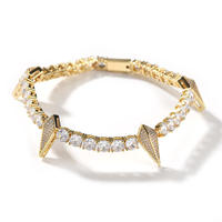 Bracelet à pointes en cristal plaqué or sur argent, coupe ronde, unisexe, style hip-hop, chaîne à maillons, bijoux pour usage quotidien, provenance Inde, forte demande