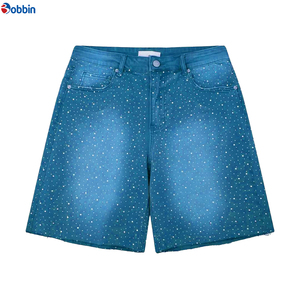 Custom Breathable Knitted Straight Mid Waist Summer Hip Hop Rhinestone Denim Shorts <b>Men</b> Stylish Premium Eco-Friendly Streetwear - Product Image 5
