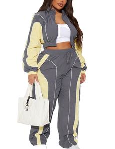 Women Color Blocking Tracksuit Full Zipper Sporty <b>Jogging</b> <b>Suit</b> With Drawstring Autumn Wear - Product Image 5