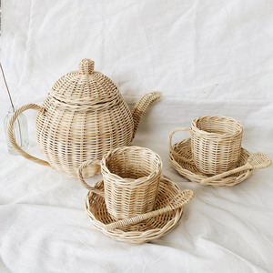 Sustainable natural rattan tea party toy cheapest price miniature teaware children wooden toys - Product Image 2