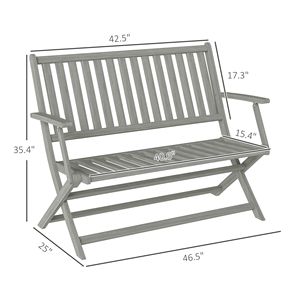 Panca esterna in legno pieghevole grigio per 2 persone con schienale e braccioli per giardino portico parco balcone o Patio uso - Product Image 3