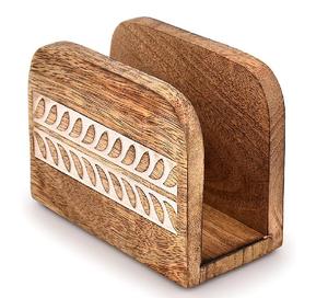 Porte-serviettes en bois de manguier, support vertical pour serviettes en papier, style rustique, design floral, décoration vintage pour la maison - Product Image 1