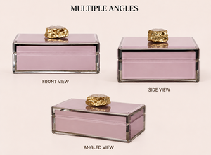 Mauve <b>Pink</b> Glass Jewelry Storage Box with Golden Stone Accent Crystal Clear Glass Lacquered Finish Decorative Keepsake Organizer - Product Image 5