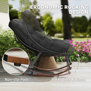 Set da Esterno con 2 Sedie a Dondolo Papasan Nere Oversize con Cuscini, Capacità 120 kg, per Giardino e Portico - Product Image 4