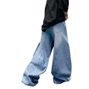 Jean en denim bleu clair pour homme, coupe ample, style streetwear décontracté, respirant, séchage rapide, 100 % coton, style vintage, longueur intégrale - Product Image 5