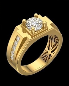 แหวนแต่งงานผู้ชายทอง 14KT ชุบโรเดียม ดีไซน์คลาสสิก ประดับเพชรเม็ดเดี่ยวทรงบริลเลียนท์ ผลิตในห้องปฏิบัติการ รับรองโดย IGI - Product Image 5