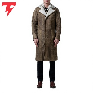 Abrigo Largo de Hombre de Cuero Ecológico, Transpirable, Impermeable, Antiarrugas, con Cuello Mao y Doble Botonadura - Product Image 1