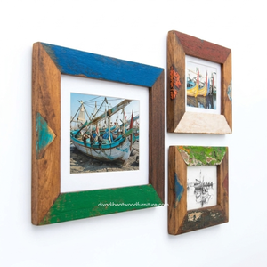 Cadre photo horizontal artisanal et créatif, unique, en bois de bateau recyclé, couleur naturelle, pour décoration murale vintage - Product Image 3