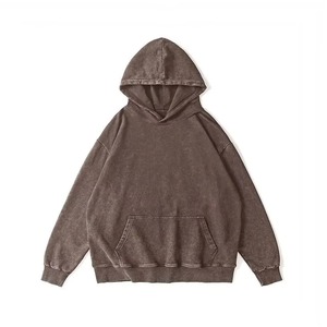 Sweat-shirt à capuche vintage marron délavé pour homme, en molleton épais, coupe oversize, style streetwear hip-hop, anti-boulochage - Product Image 1