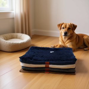 Alfombra para mascotas Yommy de 80x120cm, 5cm de espuma, color azul oscuro, base impermeable para perros - Product Image 3