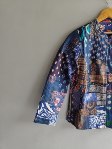 Women's Quilted Patchwork Jacket Mandarin Collar Full Sleeves Regular Length <b>Covered</b> <b>Buttons</b> Closure Eco-Friendly Breathable - Product Image 4