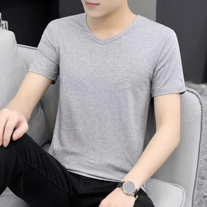 Short Sleeve <b>Men</b> V-neck T-<b>shirt</b> Ice <b>Silk</b> <b>Men</b> Casual Solid Color Top Slim Fit Pullover Daily Wear Youthful Teenager Sport Top - Product Image 2