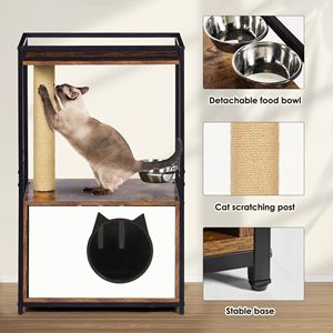 Petite maisonnette pour chat avec griffoirs intégrés et station d'alimentation pour chats d'intérieur - Product Image 4