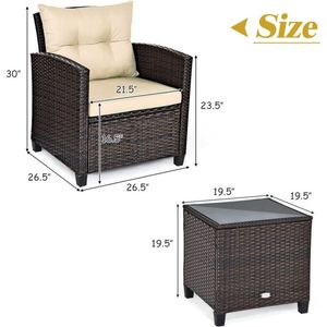 ชุดเฟอร์นิเจอร์ลานบ้านหวาย 3 ชิ้นพร้อมเบาะรองนั่งแบบซักได้ - Product Image 6