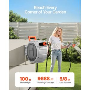 Avvolgitubo da Giardino Retrattile 5/8" X 100 Ft, Resistente, Montaggio a Parete con Ugello a 9 Getti - Product Image 2