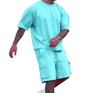 Conjunto de Camiseta y Pantalones Cortos de Algodón para Hombre, Talla Grande, Transpirable, Informal, de Verano, con Bolsillos - Product Image 4