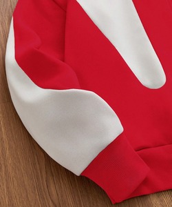 Sweat-shirt court unisexe à capuche zippé, color block rouge et blanc, style streetwear, manches raglan, en molleton tricoté anti-boulochage - Product Image 3