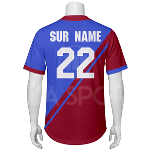 Maillot de baseball personnalisé pour homme, manches courtes, impression par sublimation, anti-humidité, couleurs rouge et bleu contrastées, uniforme de sport, vente en gros - Product Image 3