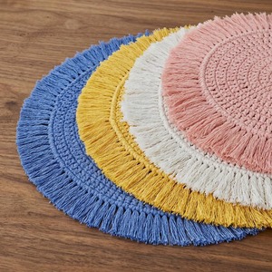 Round White Macrame Placemat Handmade Boho Dining Table <b>Mat</b> Decorative Fringe Table Decor for Kitchen Coffee Table Styling - Product Image 3