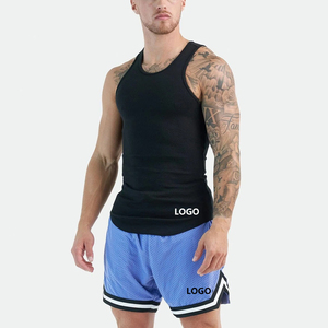 Shorts de sport pour homme en maille bleue avec cordon de serrage et poches, vêtements de sport respirants - Product Image 5